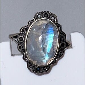 Rainbow moonstone adjustable band in Sterling silver nwot box included